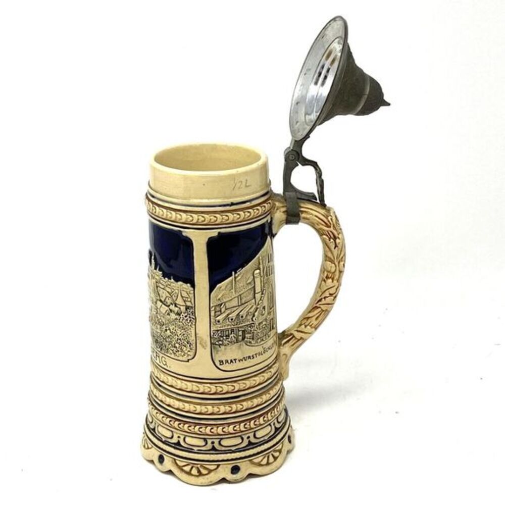 Thorens Movement German Wind Up Music Beer Stein Made in Switzerland Vintage 10"